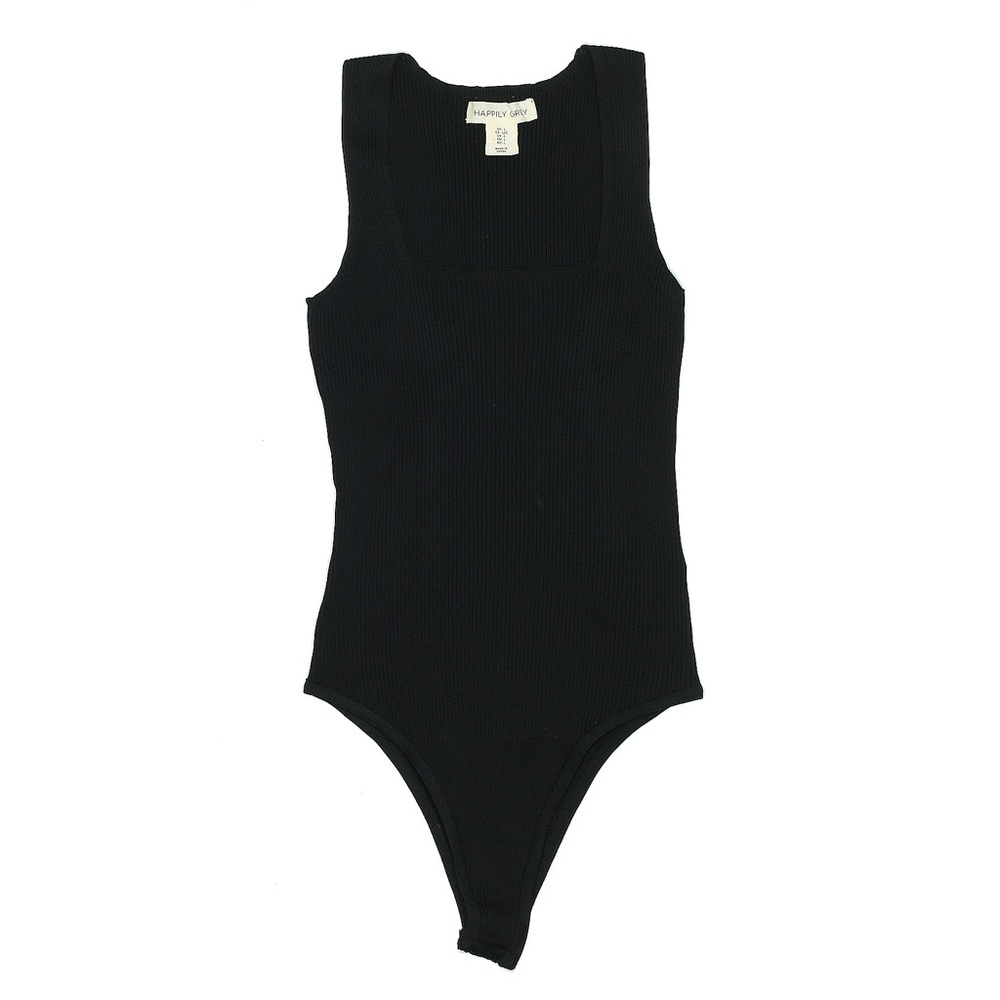 Ribbed Sleeveless Bodysuit - Black - Happily Grey - Small